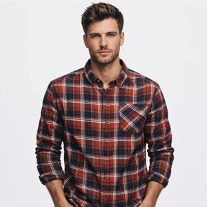 Vans Off the Wall Men Flannel Long Sleeve Button Up Shirt Red Plaid XXL